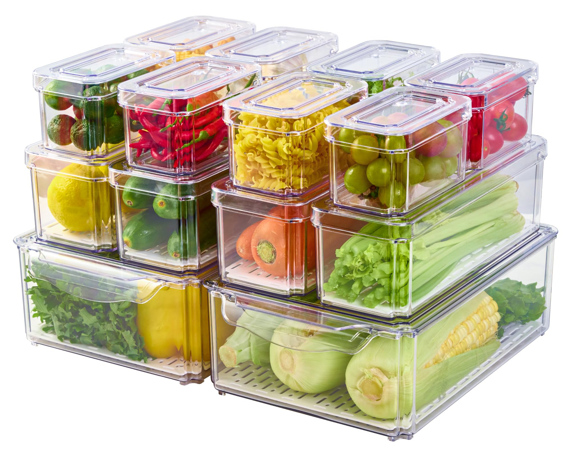 JollyPack 14 Pack Fridge Organizers, Refrigerator Organizer Bins with Lids, BPA Free Stackable Fr... | Amazon (US)