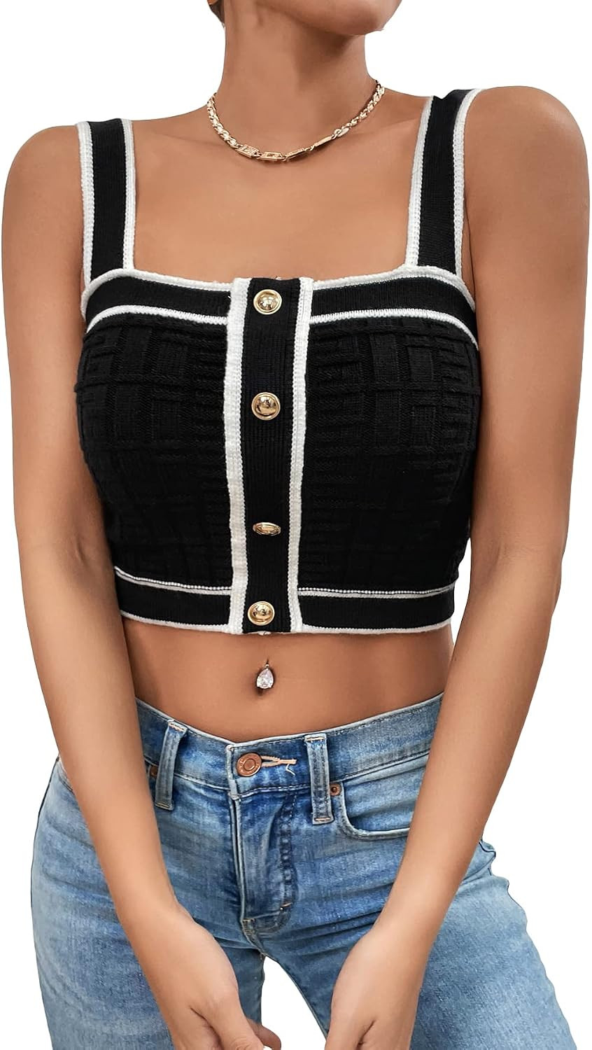 GORGLITTER Women's Dressy Tank Tops Square Neck Sleeveless Knit Crop Top | Amazon (US)