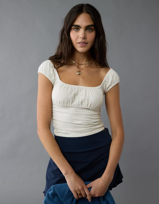 AE Ruched Square Neck T-Shirt | American Eagle Outfitters (US & CA)