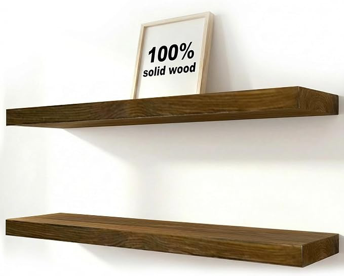 2-Pack Pine Wood Floating Shelves | No Drill Wall Mounted Solid Wood Shelves Set | Rustic Wall Sh... | Amazon (CA)
