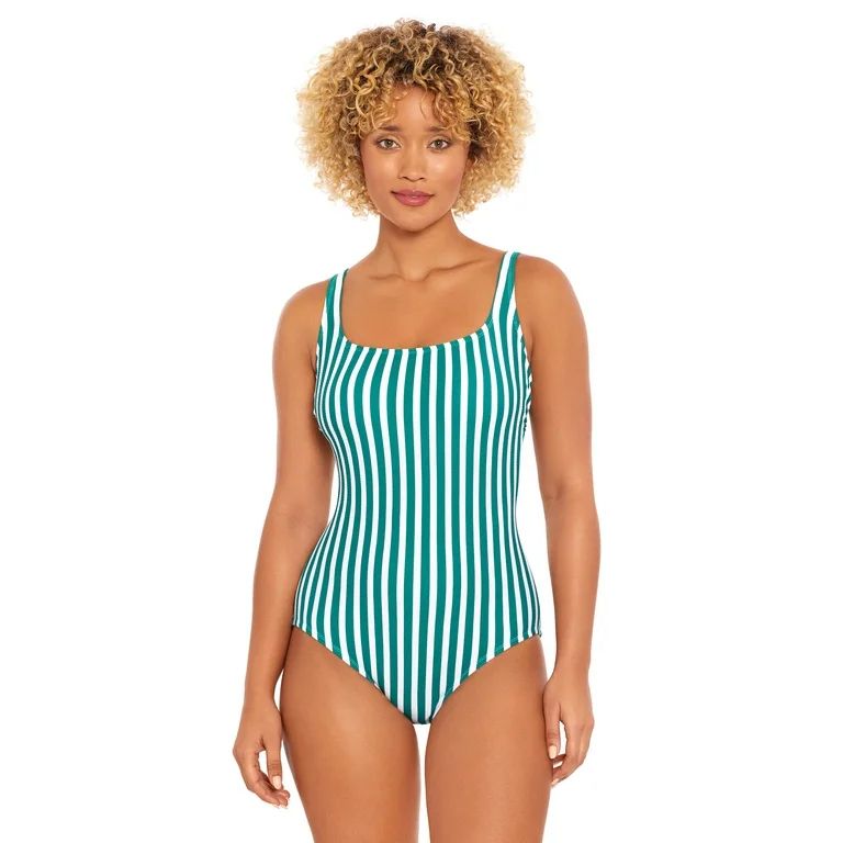 Time and Tru Women's Pique Square Neck One Piece Swimsuit, Sizes XS-3X - Walmart.com | Walmart (US)