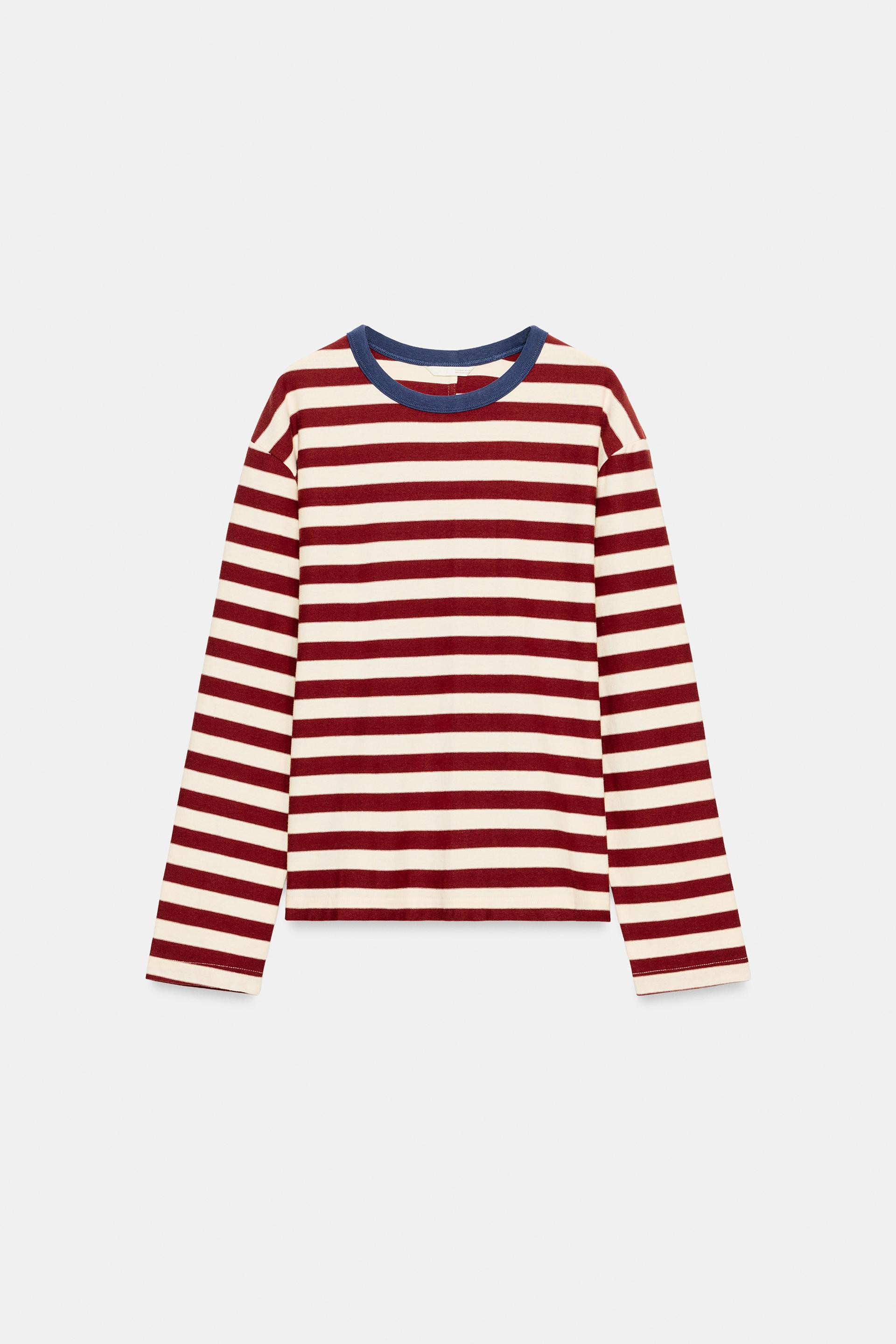 Zara - Striped Crew Neck T-Shirt - Red Stripe - M - Woman | Zara Canada
