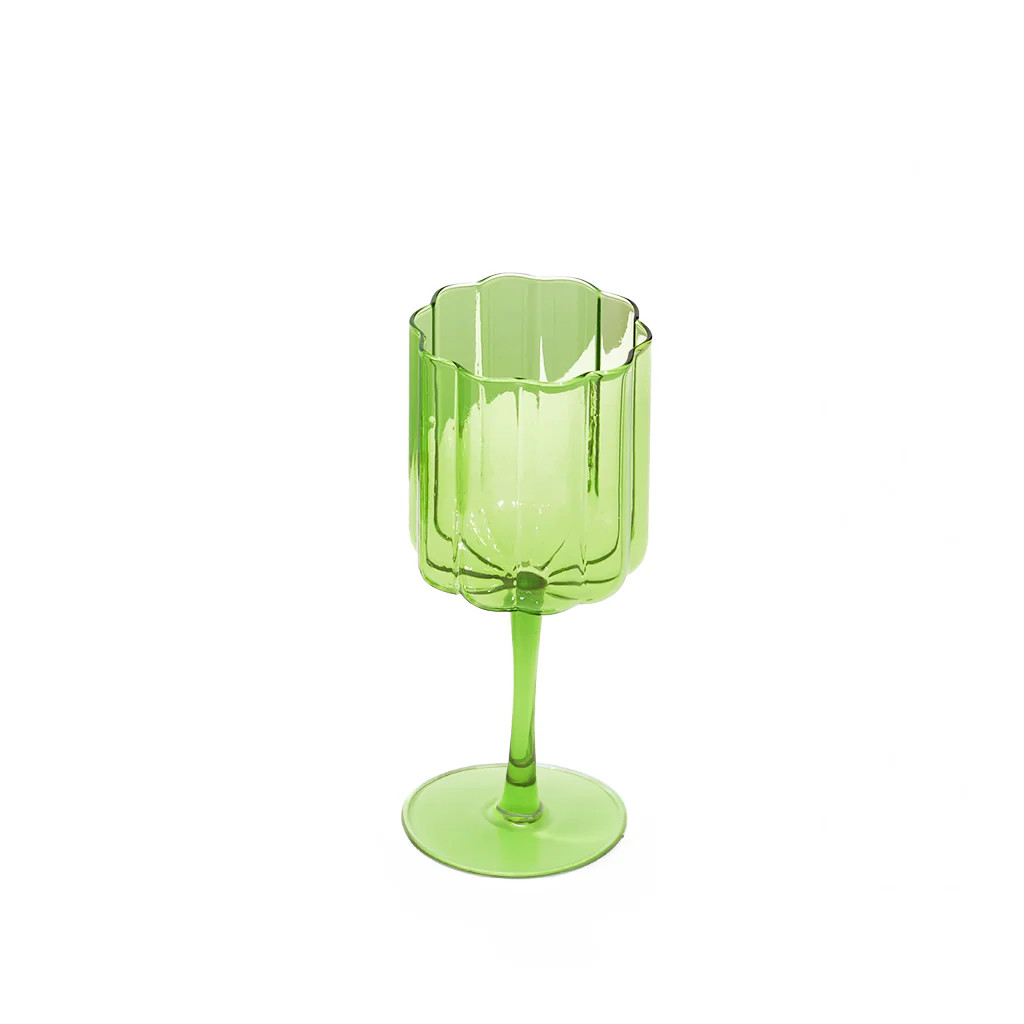 Green Wave Wine Glass with Scalloped Rim | Blue Print