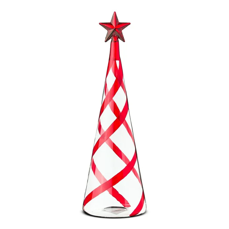 Glass Christmas Tree Tabletop Decoration, Red and Clear, 11.2", by Holiday Time | Walmart (US)