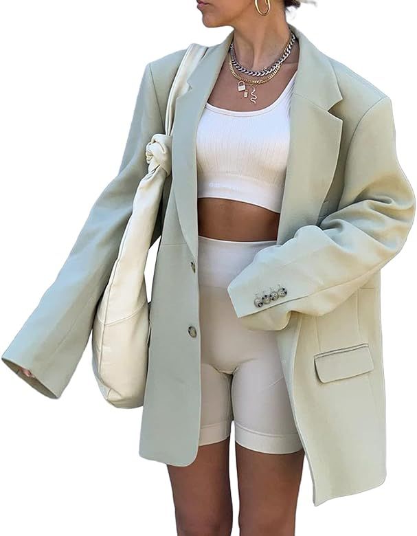 Tankaneo Women's Casual Elegant Long Sleeve Oversized Lapel Blazer Open Front Solid Work Office J... | Amazon (DE)