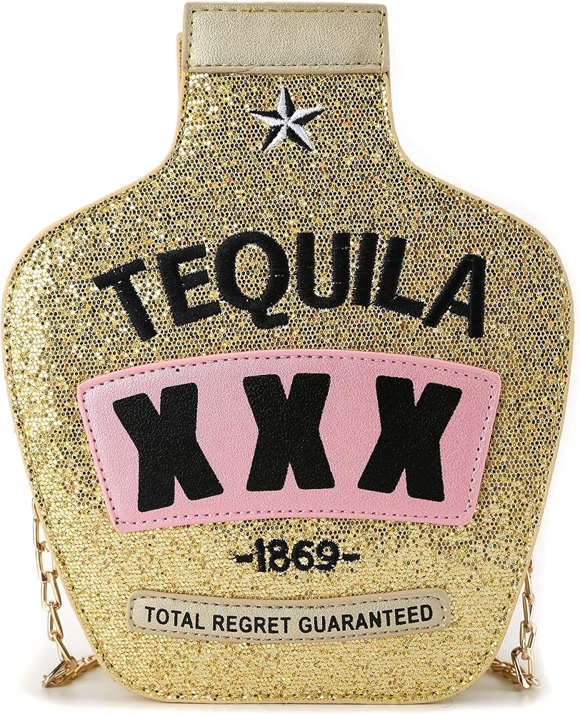 QiMing Tequila Bottle Shaped Laser Shoulder Handbags,Pu Crossbody Purse for women | Amazon (US)