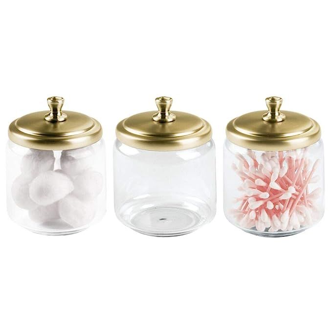 mDesign Glass Bathroom Vanity Storage Organizer Canisters Jars for Cotton Balls, Swabs, Makeup Sp... | Amazon (US)