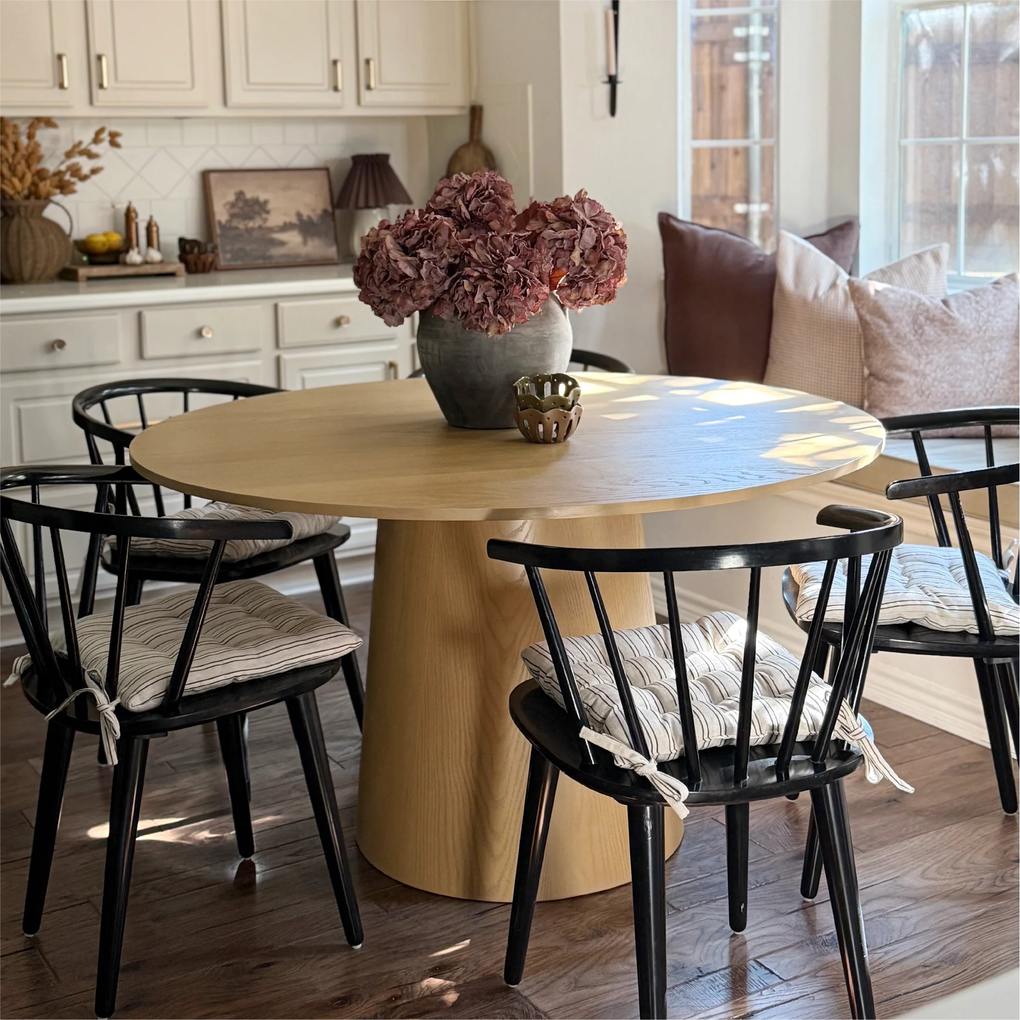 Orchid 52" Solid Oak Wood Round Pedestal Dining Table | Pop Maison