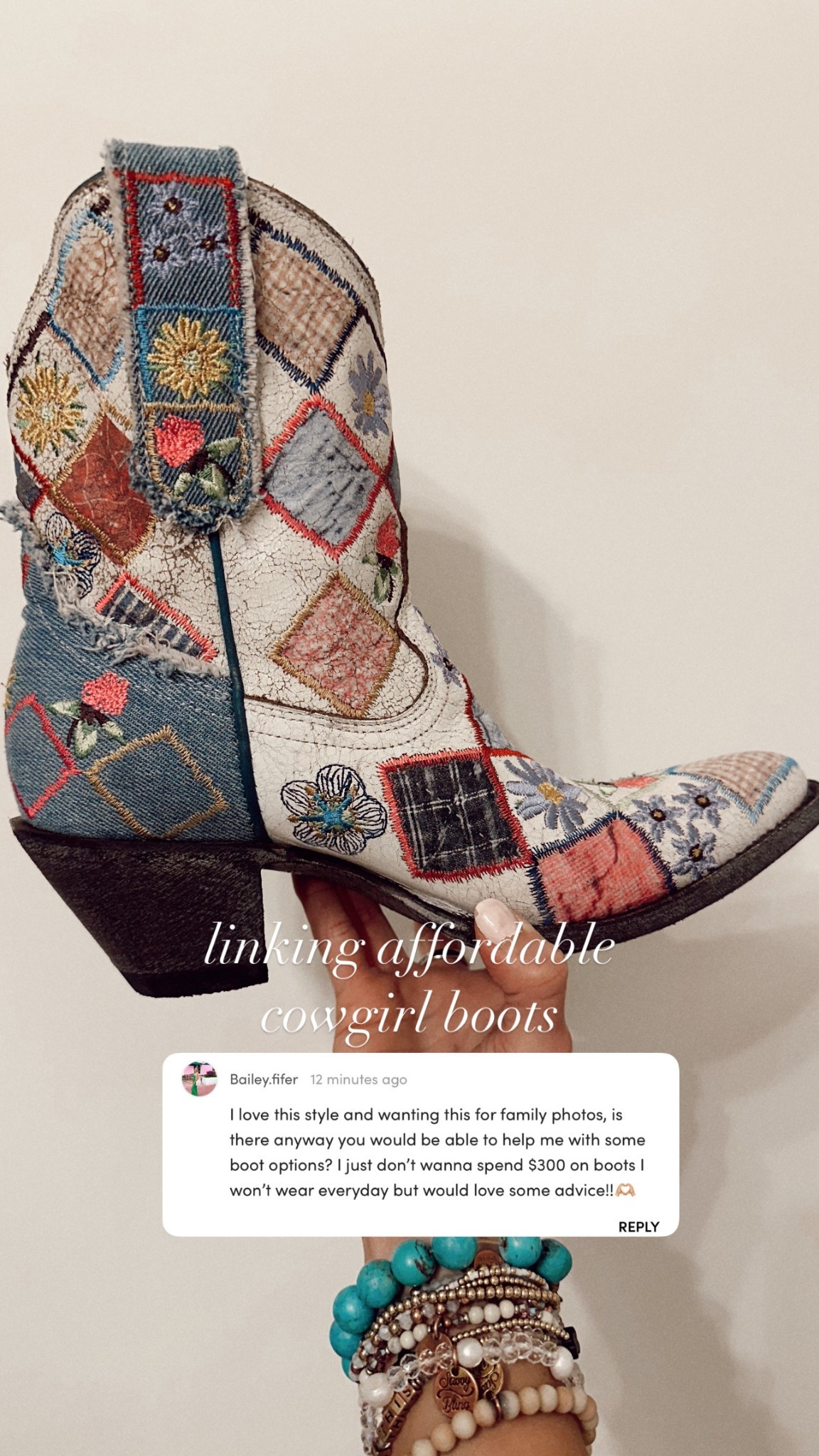 Linking affordable cowgirl boots under $100-$120! 

Laredo Boots Code: “KERSTYN15” for 15% off! 
Vici Code: “KERSTYNSAVE30” for 30% off

#LTKStyleTip #LTKFindsUnder100 #LTKShoeCrush