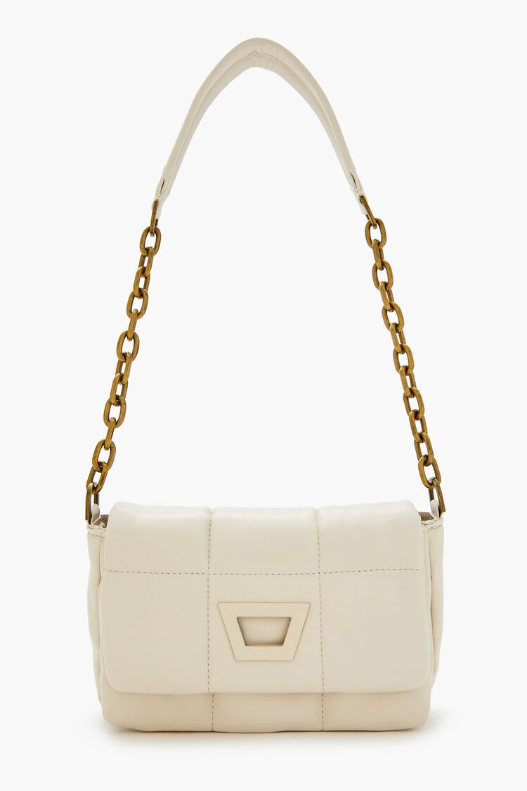 Women's Quilted Faux Leather Shoulder Bag in Cream | Forever 21