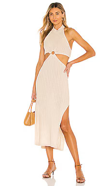 L'Academie Magnolia Midi Dress in Tan from Revolve.com | Revolve Clothing (Global)