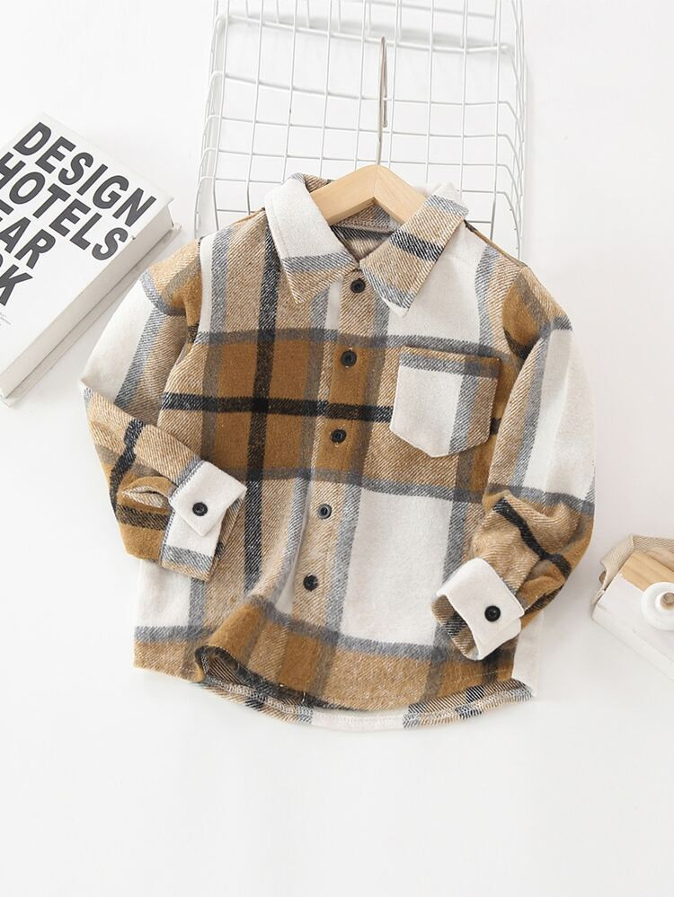 Toddler Boys Plaid Patched Pocket Coat | SHEIN