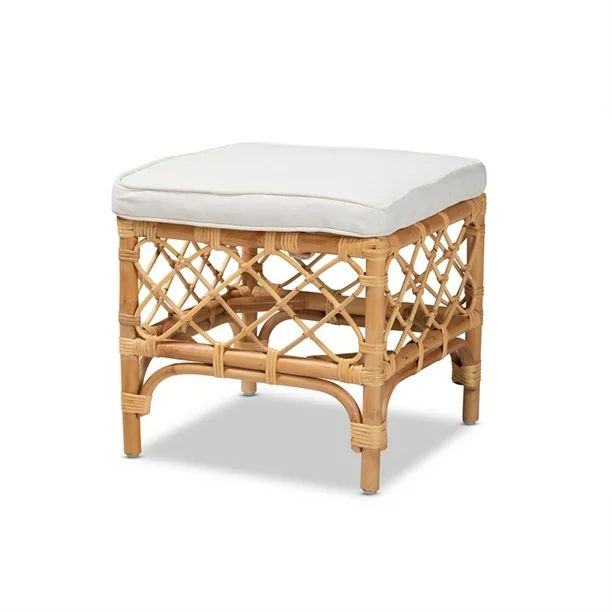 Baxton Studio Orchard Modern Bohemian White Fabric Upholstered and Natural Brown Rattan Ottoman -... | Walmart (US)