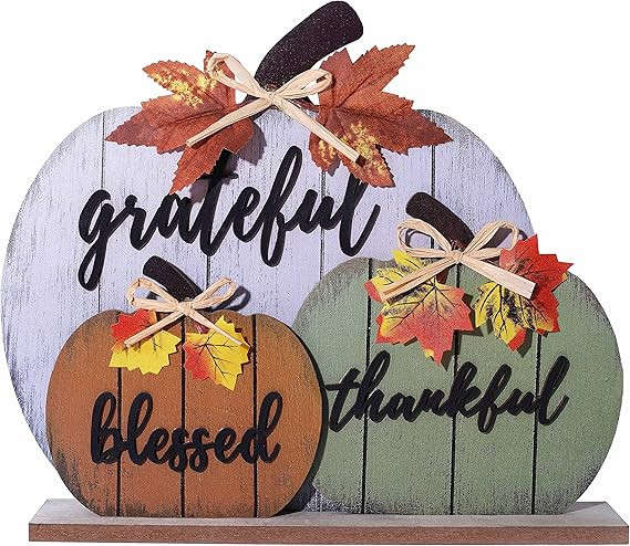 CYNOSA Fall Decorations for Home Blessed Grateful Thankful Fall Decor Wooden Pumpkin Tabletop Sig... | Amazon (US)