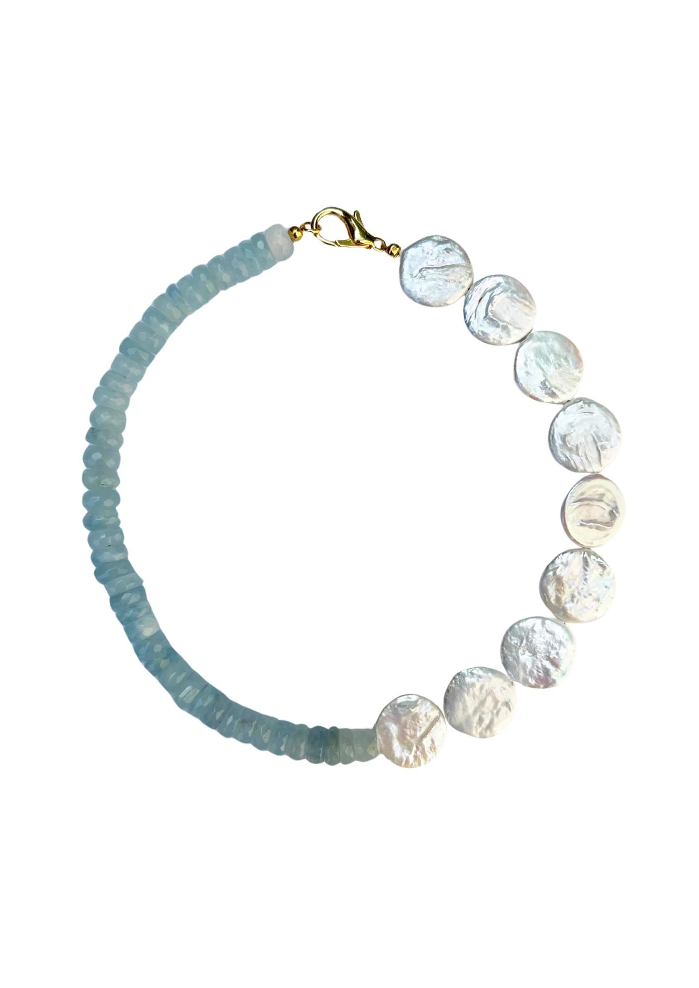 Limited Edition: Freshwater Pearl Coin & Blue Beaded Necklace | Nicola Bathie Jewelry