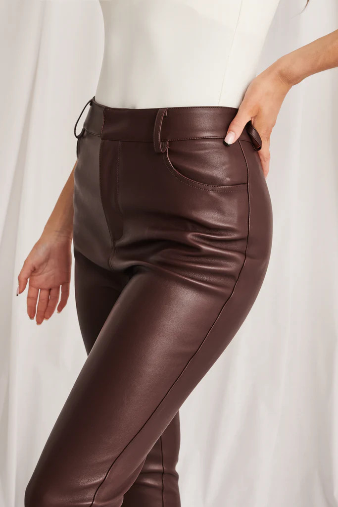 Stretch Vegan Leather Leggings in Dark Brown | Lavish Alice