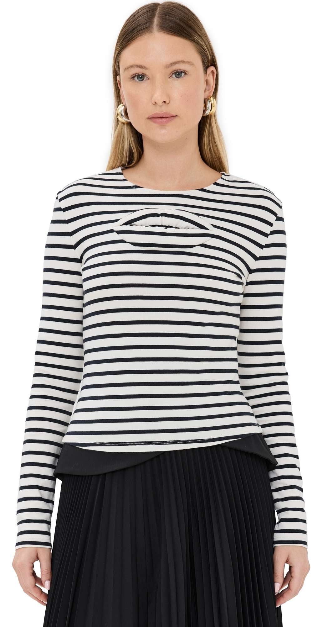 A. W.A. K.E. MODE Striped Fitted Top with Lip Applique Striped/Navy and White XS | Shopbop