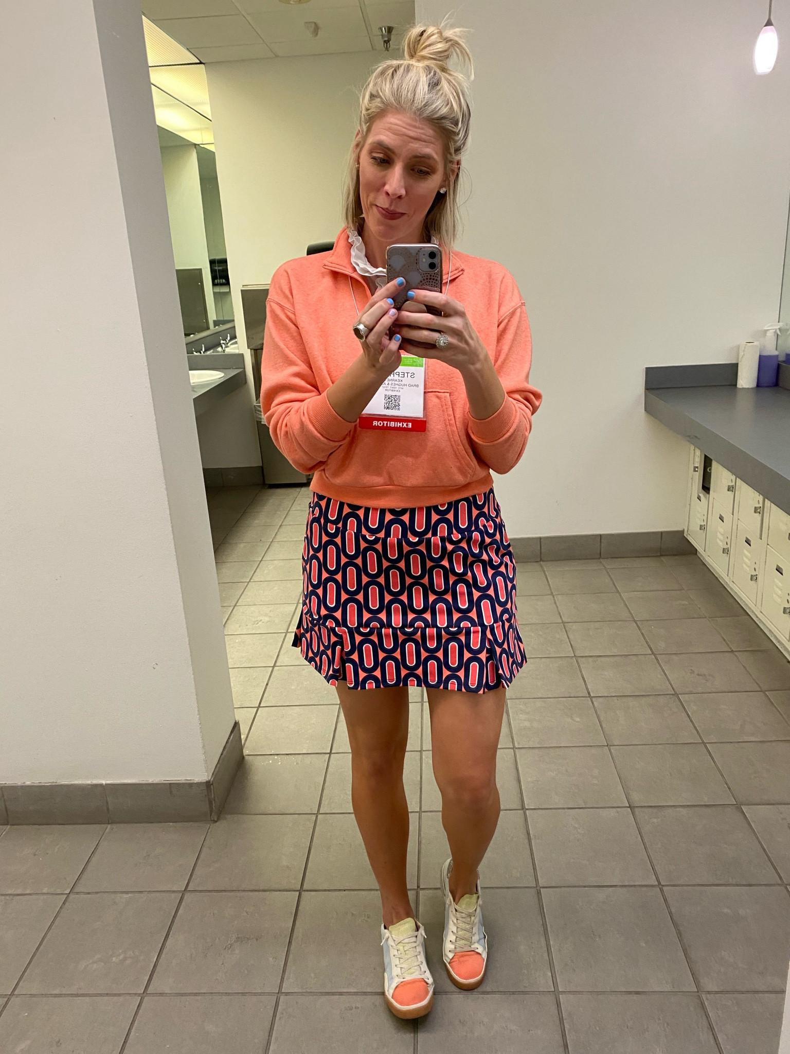 Golf skorts for women of all sizes. Golf skorts for tall women. How to style a golf skirt off the course. Abstract print golf attire. Leopard print skort. Athleisure for women over 40. Errand outfit idea. Lilly skort dupe. Alo skort. 

This exact skort is a size medium made by Katherine Way. Exact style no longer available but I am linking many options from Amazon, and other popular golf brands. Variety of price points, lengths, fabrics and sizes. 

Wearing a small top in performance fabric with a Target half zip cropped puller. Shoes are Dolce Vita from Nordstrom Rack. LOVE them. They have women’s shoes up to size 11 and some run large so try them on but you can sometimes wear an 11 if your normal size is a 12. 

Some items are not available so linked similar styles. I am 6ft tall, weigh 145lbs, bust size 36A. Wearing medium skirt, small top, and small pullover.  

#LTKSummerSales #LTKSaleAlert #LTKFindsUnder50