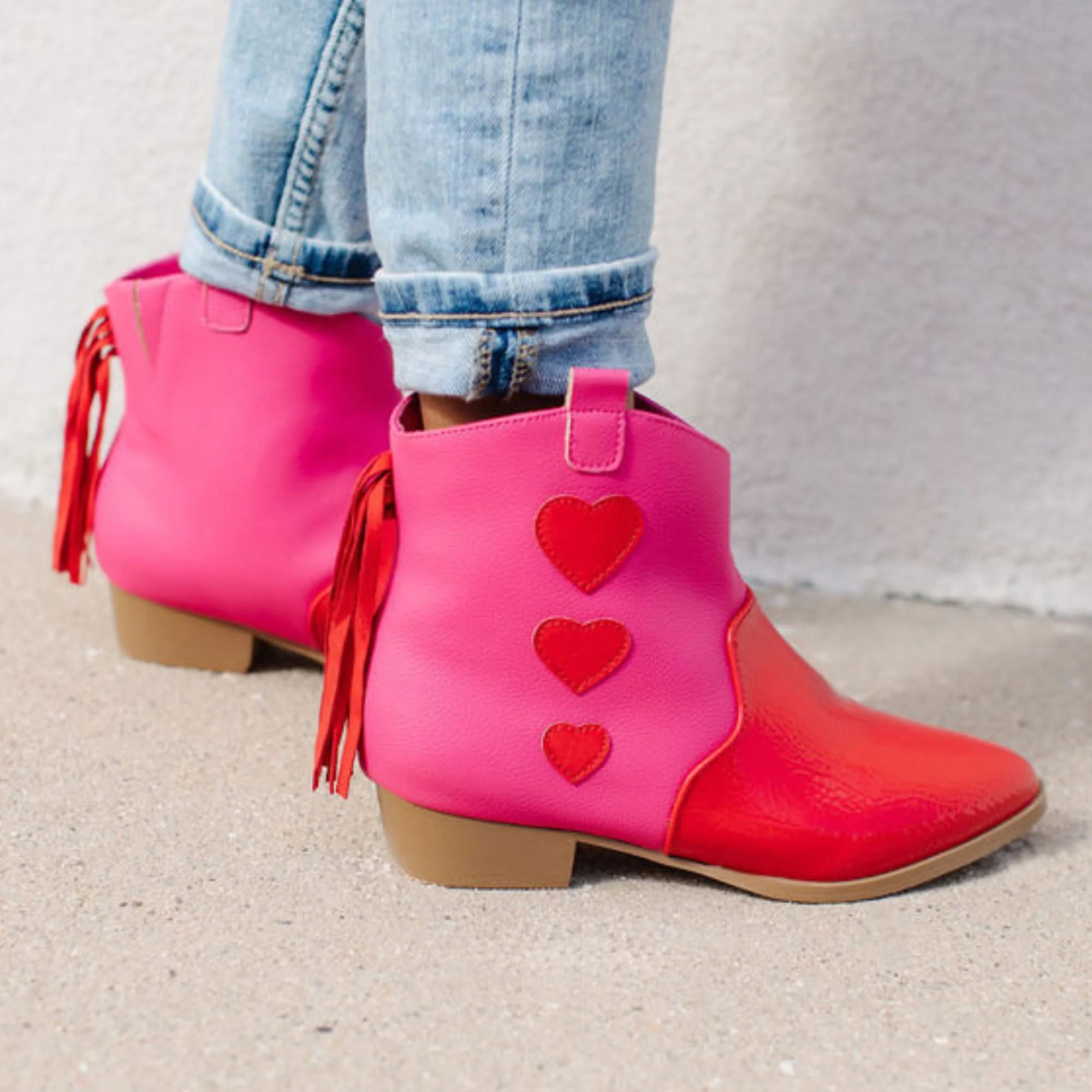 Miss Dallas Western Boot in Pink & Red Hearts - Kids | Shop Simon