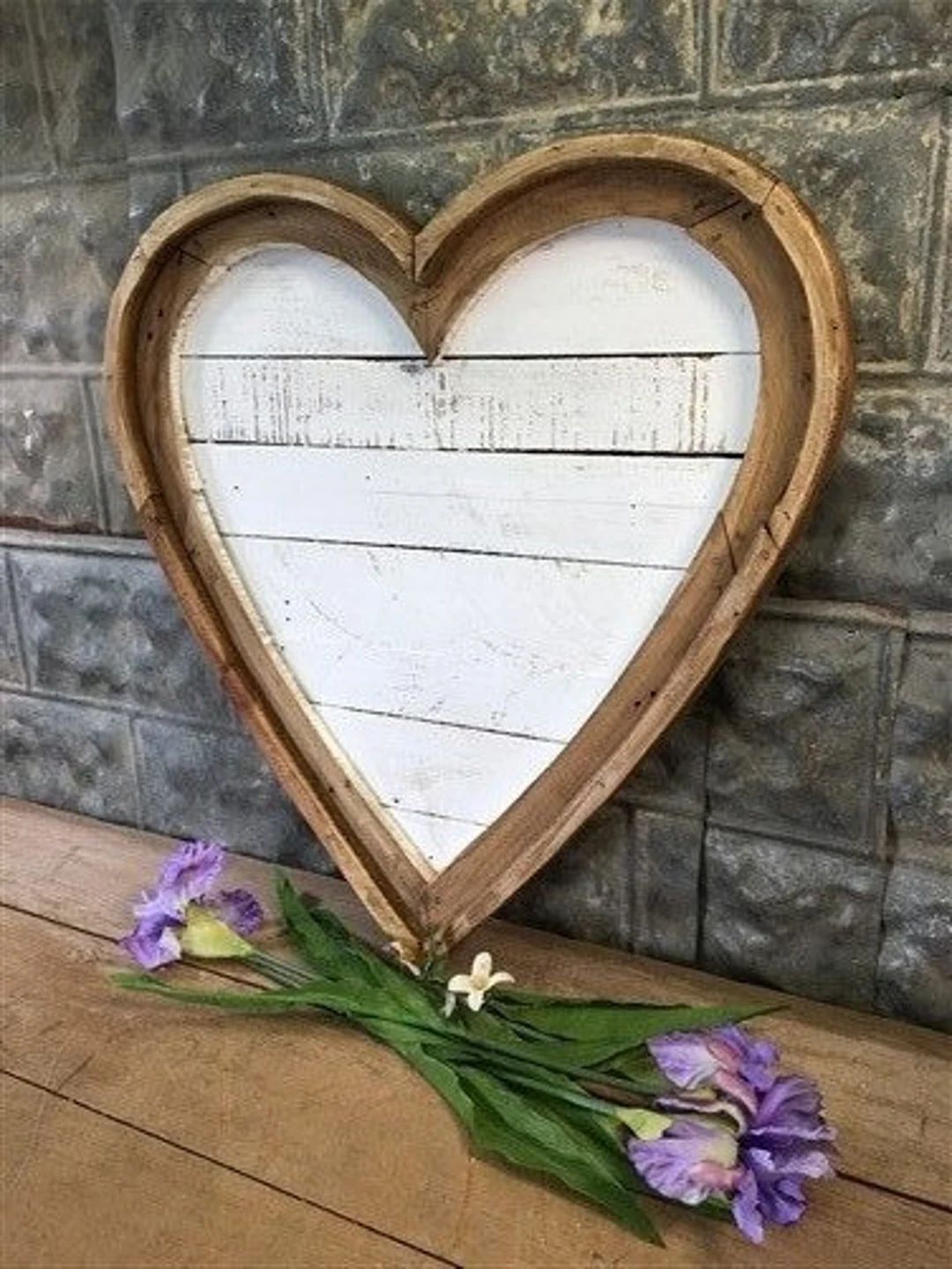 Wooden Heart Art, Rustic Farmhouse Decor, White Wood Home Decor Heart Sign A, Valentine's Day Dec... | Etsy (US)