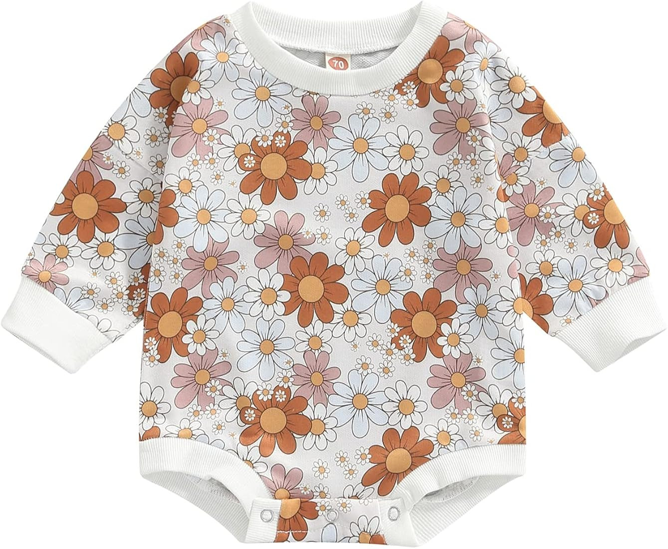 Amiblvowa Newborn Baby Girl Boy Sweatshirt Romper Crewneck Oversized Long Sleeve Floral One Piece... | Amazon (US)