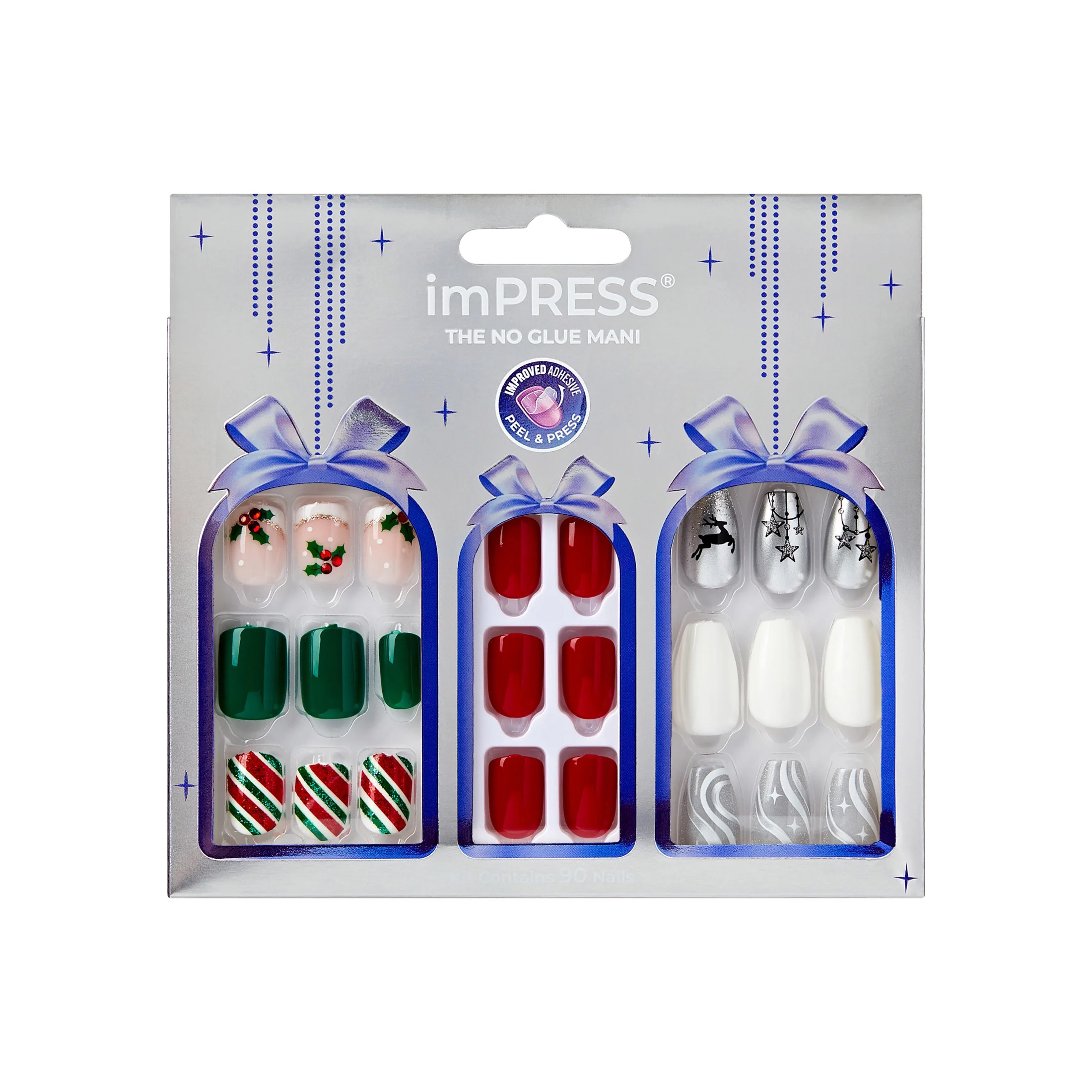 KISS imPRESS Holiday Press on Nails Limited Edition Shine Holiday Gift Set 3-Pack, No Glue Needed... | Walmart (US)