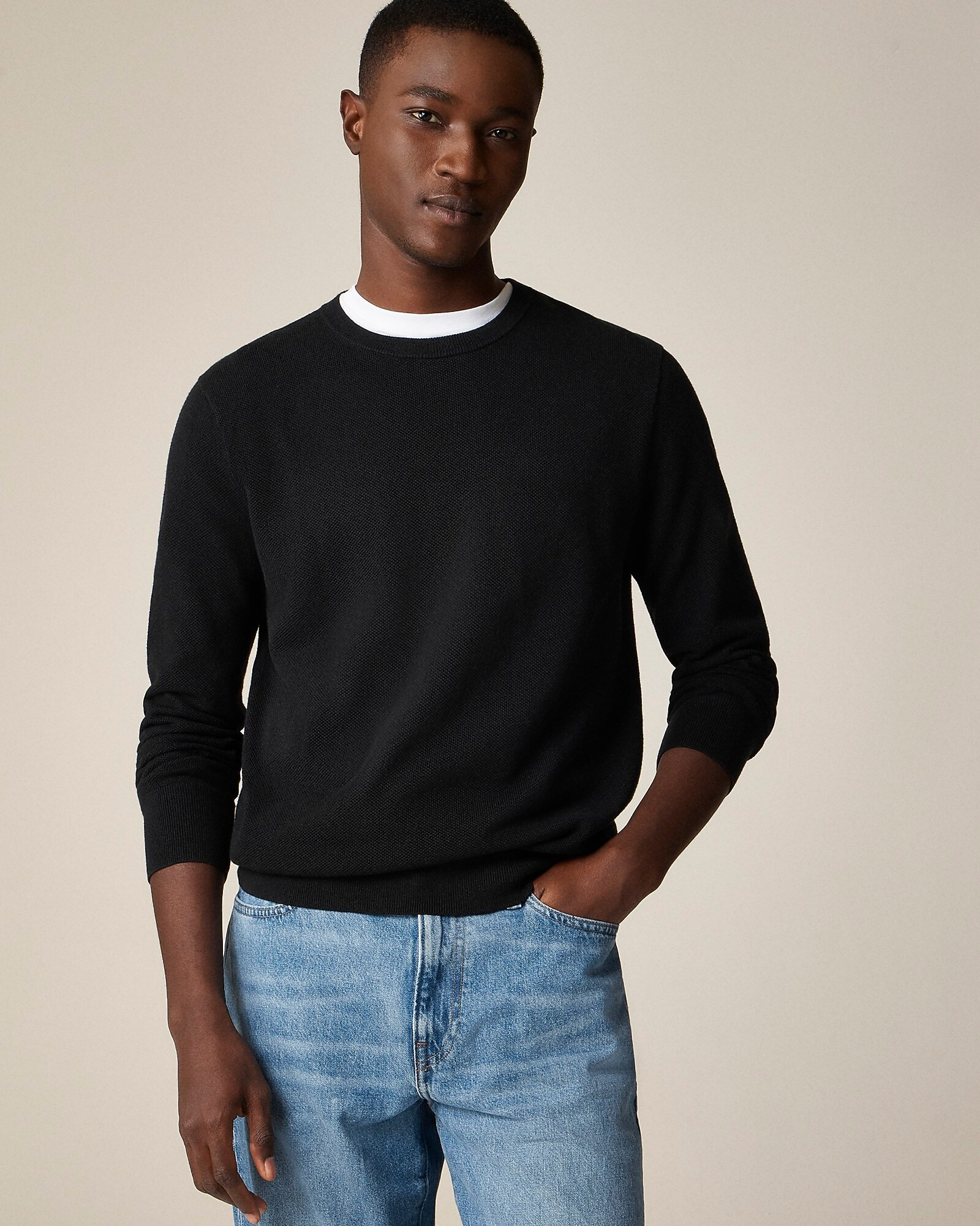 Cotton piqué-stitch crewneck sweater | J. Crew US