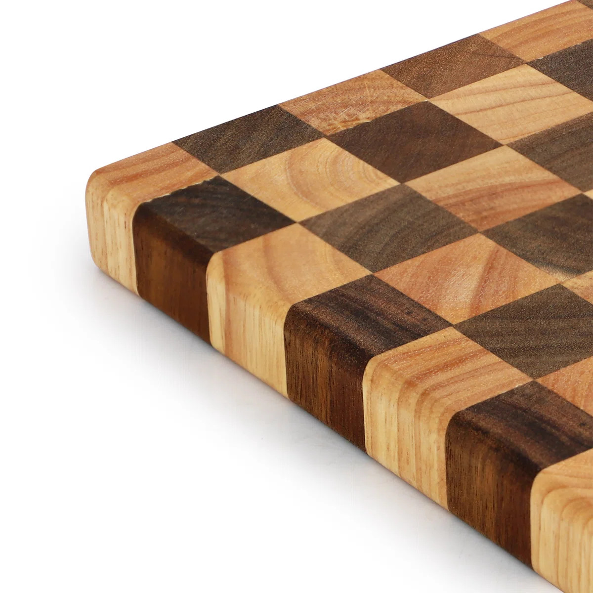 MegaChef 16.5 x 10.5 Inch Acacia Wood and Rubber Wood Checkered Cutting Board | Wayfair North America
