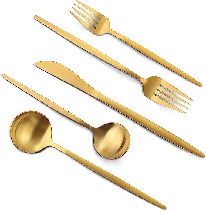 OPOLIA 30-Piece Matte Gold Silverware Set for 6, Stainless Steel Flatware Cutlery Set, For Home K... | Amazon (US)