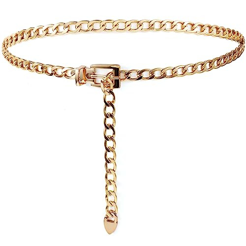 TIESOME Chain Belt for Women Girls Adjustable Gold Metal Waist Chain Chunky Chain Belts for Dress Jeans (M) | Amazon (US)