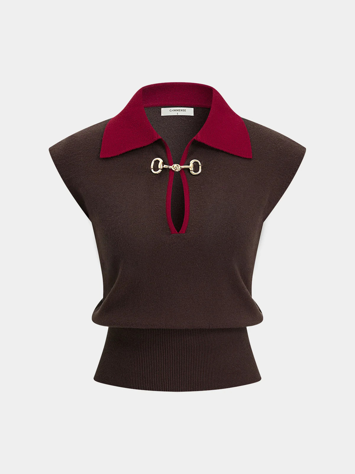 Contrast Collar Horsebit Knit Sleeveless Top | Commense