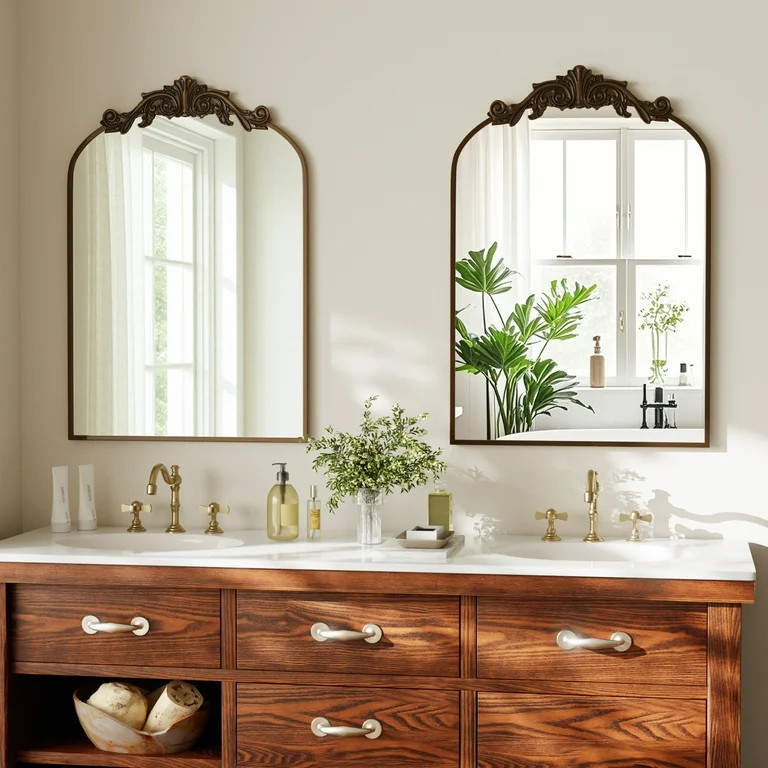 BEAUTYPEAK 38"x 24" Wall Decor Mirror Arched Metal Vintage Bathroom Mirror,Bronze | Walmart (US)