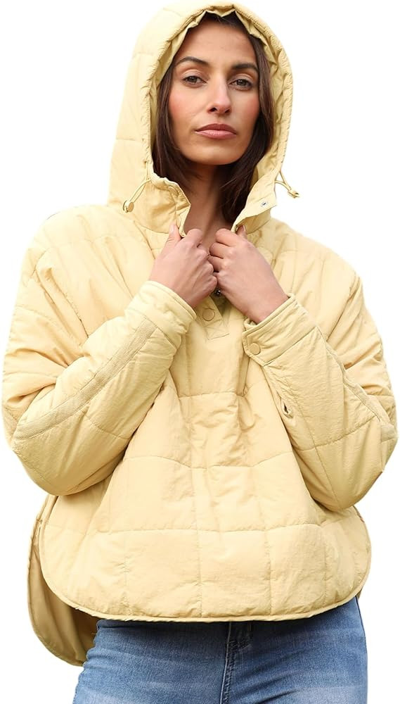 Freyhem Women's Pullover Puffer Jacket Quilted Lightweight Dolman Sleeve Button Down Hooded Padde... | Amazon (US)