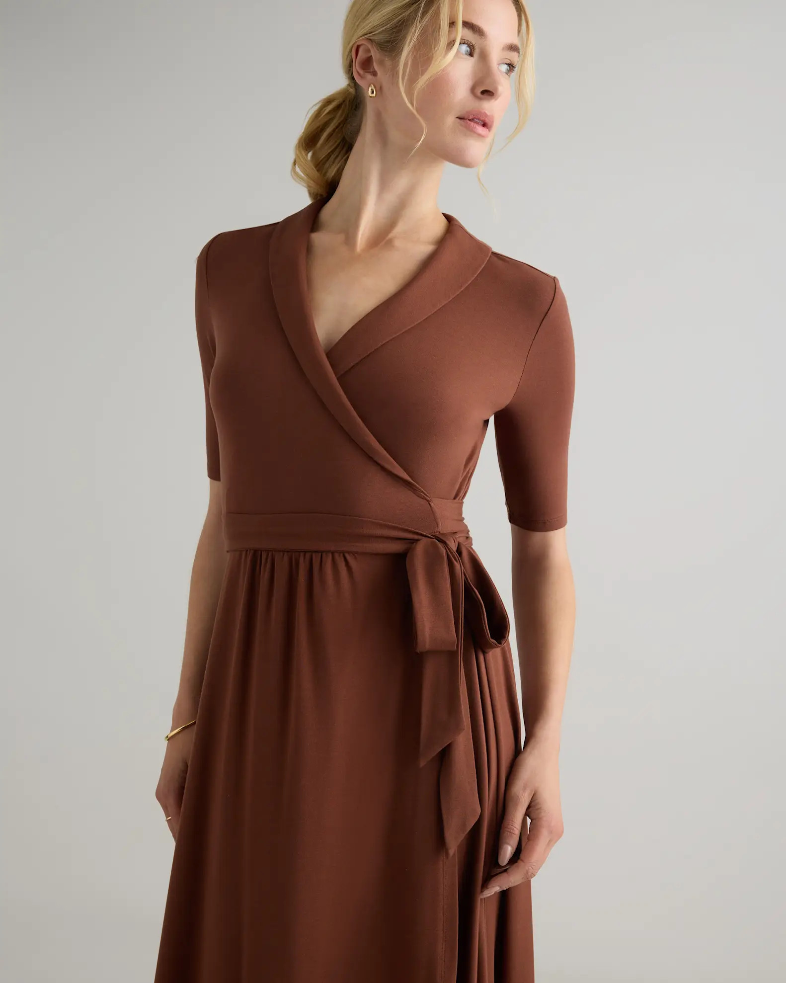 Tencel Jersey Midi Wrap Dress in Brown | Quince
