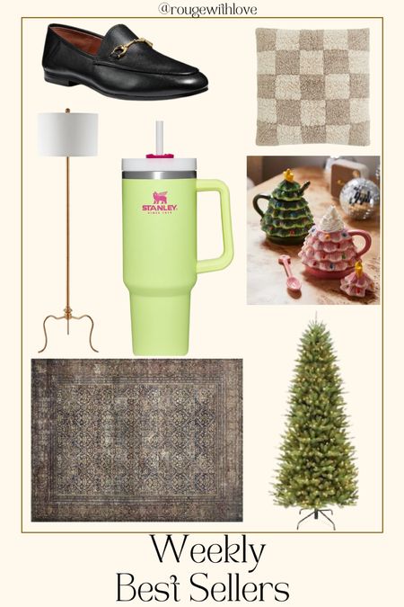 Weekly best sellers, amber interiors loloi, Christmas tree, Stanley tumbler, floor lamp, Christmas tree mug, pillow, checkered pillow, black loafer, gucci look for less, gucci loafer, coach loafers

#LTKHoliday #LTKhome #LTKSeasonal