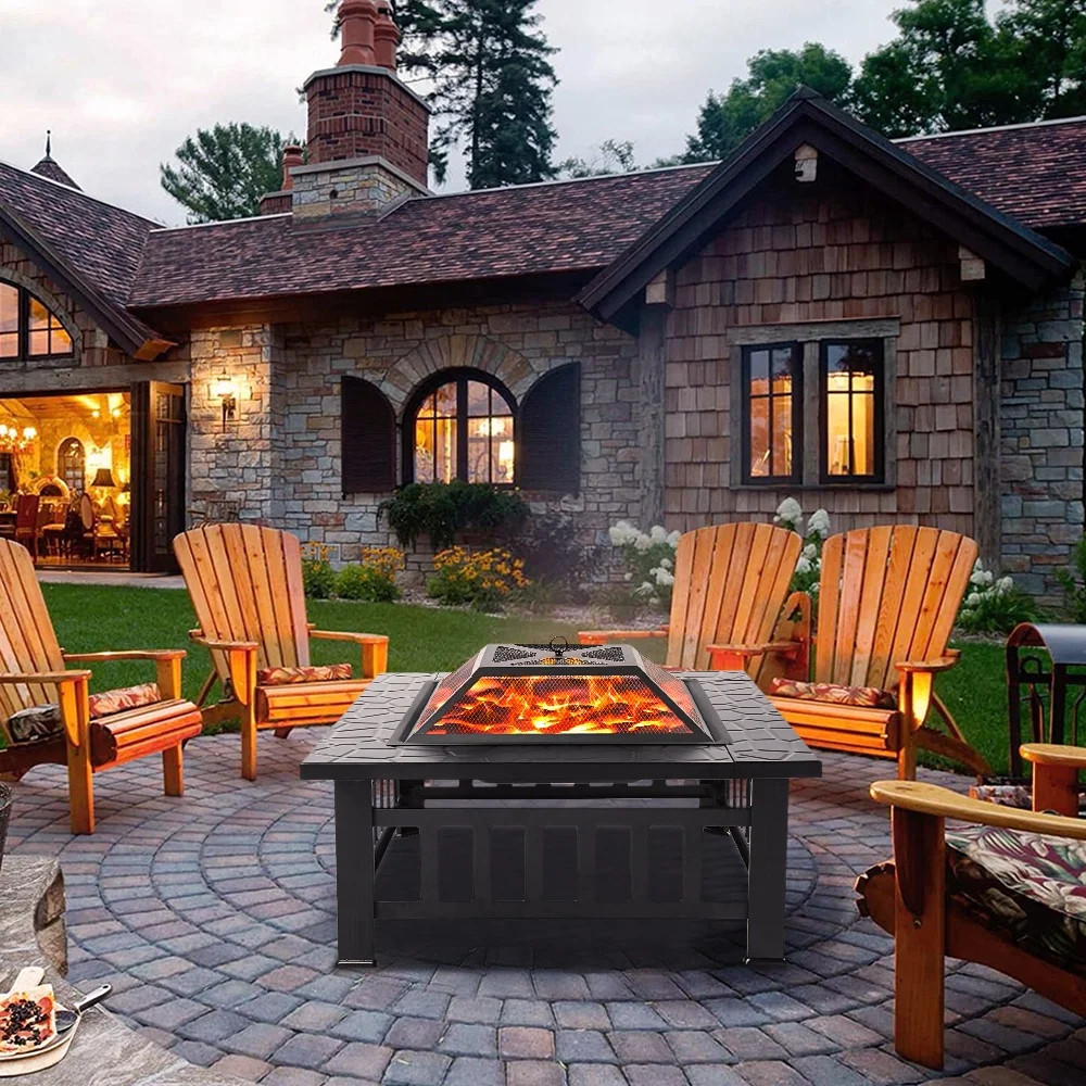 Multifunctional Fire Pit Table, 32'' Fireplace Heater/Ice Pit, Square Metal Fire Pit Stove with S... | Walmart (US)