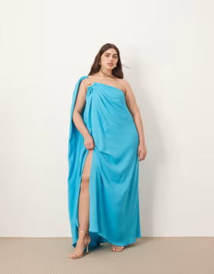 ARRANGE Curve spiral trim one shoulder maxi dress in turquoise blue | ASOS | ASOS (Global)