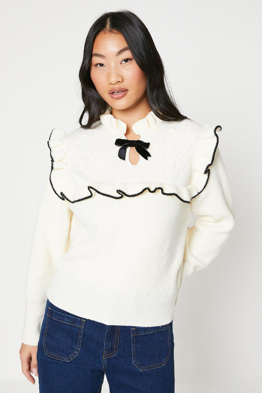 Petite Frill Bow Detail Jumper | Oasis UK & IE