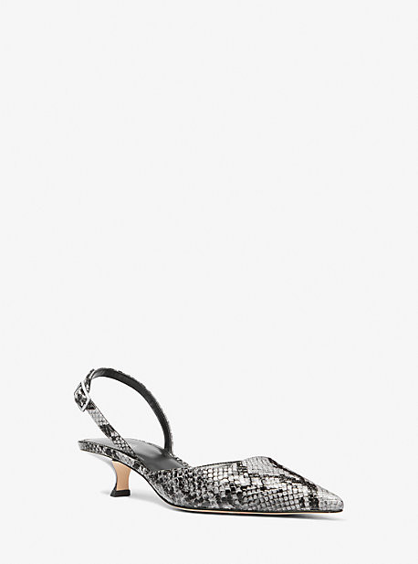 Luna Snake Embossed Leather Slingback Kitten Pump | Michael Kors US
