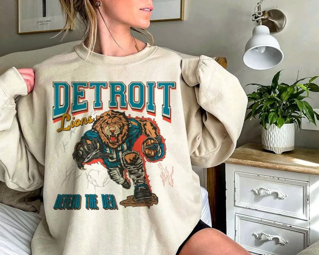 Detroit Football Sweatshirt/ Lions Football Crewneck/ Bootleg Detroit Football Shirt/ Detroit Spo... | Etsy (US)