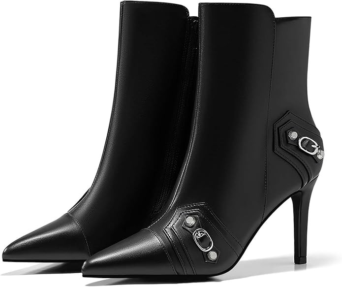 Coutgo Womens High Heel Ankle Boots Pointed Toe Sexy Stiletto Studded Y2K Motorcycle Zipper Booti... | Amazon (US)