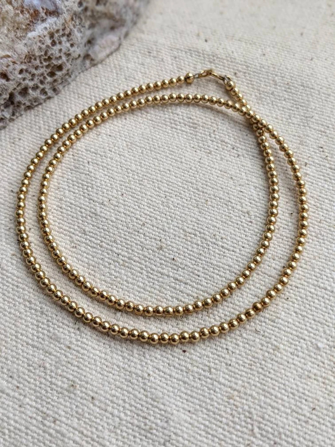 3mm // 14k Gold Filled Necklace // Beaded - Etsy | Etsy (US)
