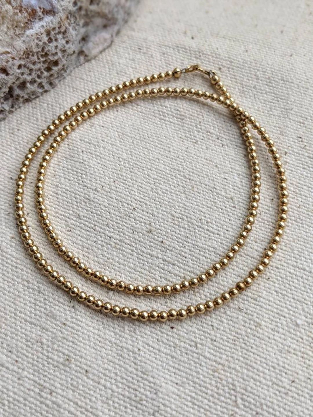 3mm // 14k Gold Filled Necklace // Beaded - Etsy | Etsy (US)