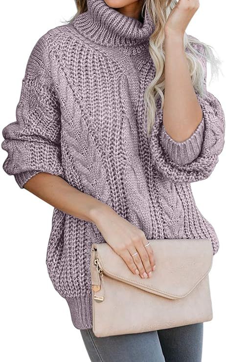 FARYSAYS Women's Turtleneck Long Sleeve Casual Loose Chunky Cable Knit Pullover Sweater Outerwear | Amazon (US)