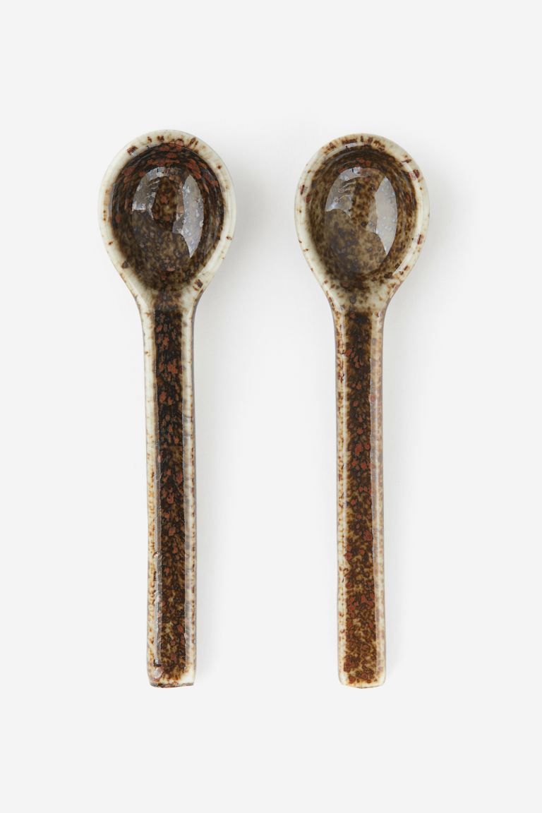 2-pack Porcelain Spoons - Taupe/speckled  - Home All | H&M US | H&M (US + CA)
