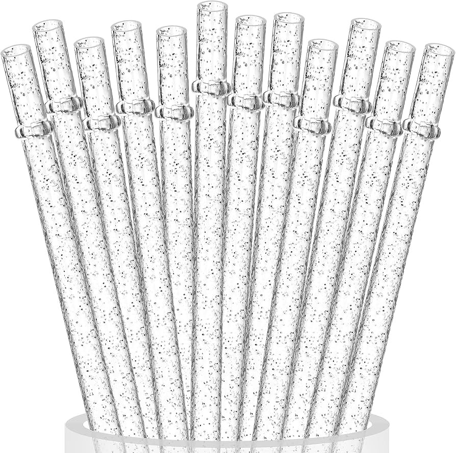 ALINK 12-Pack Reusable Plastic Clear Glitter Straws, 13 in Extra Long Straws for Stanley 40 oz Tu... | Amazon (US)