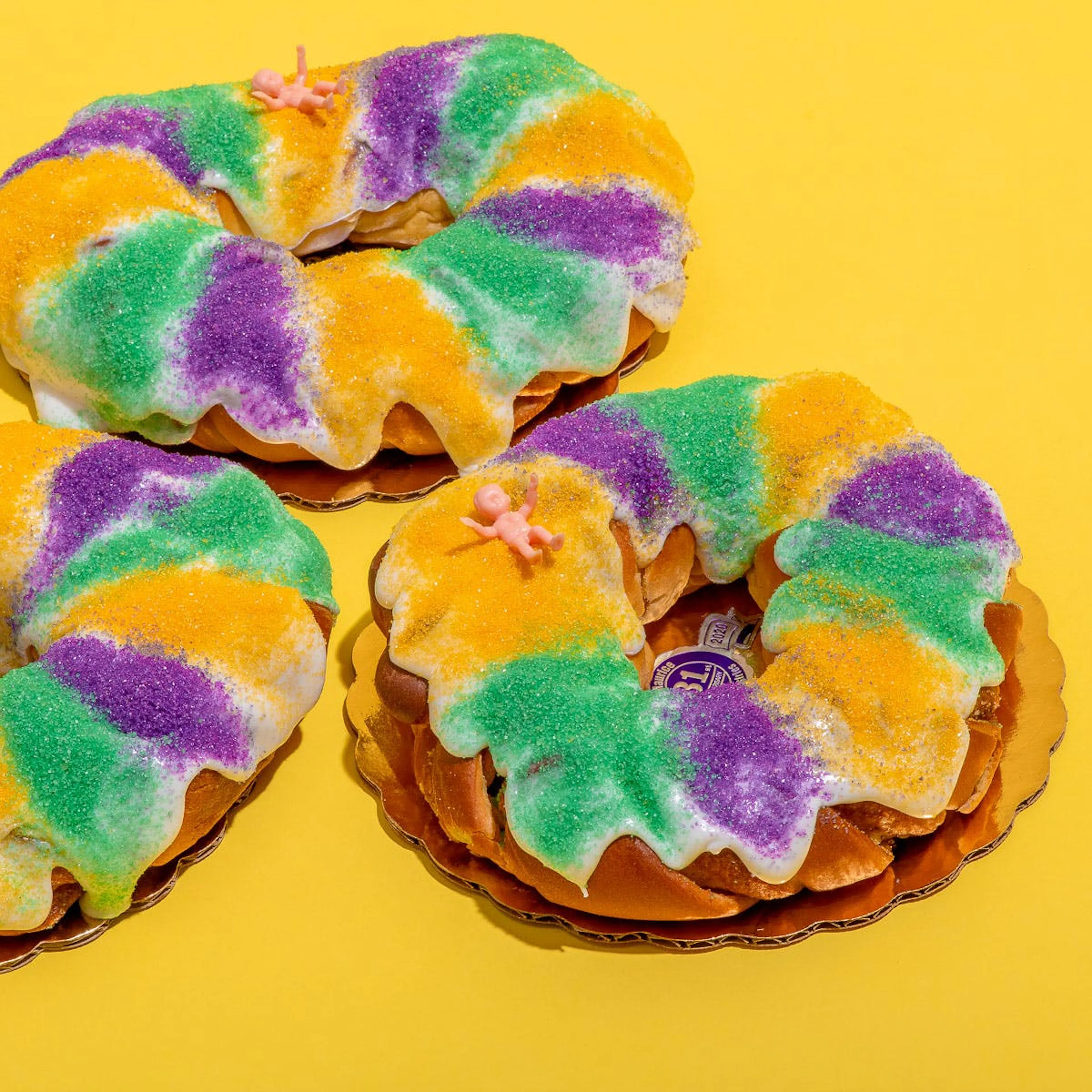 Traditional Mini New Orleans King Cake - 4 Pack by Maurice French Pastries | Goldbelly | Goldbelly