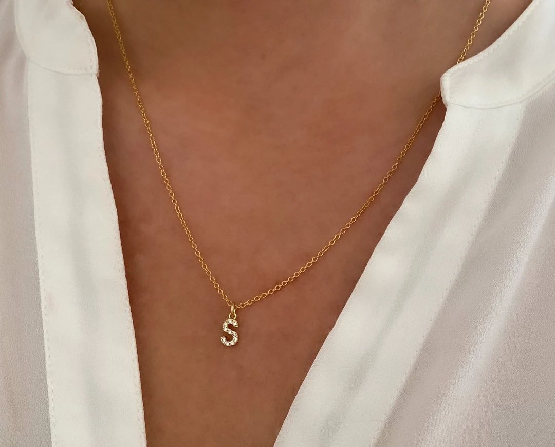 14k Gold filled initial necklace, Gold necklace bridesmaid gift, dainty necklace, personalized je... | Etsy (US)