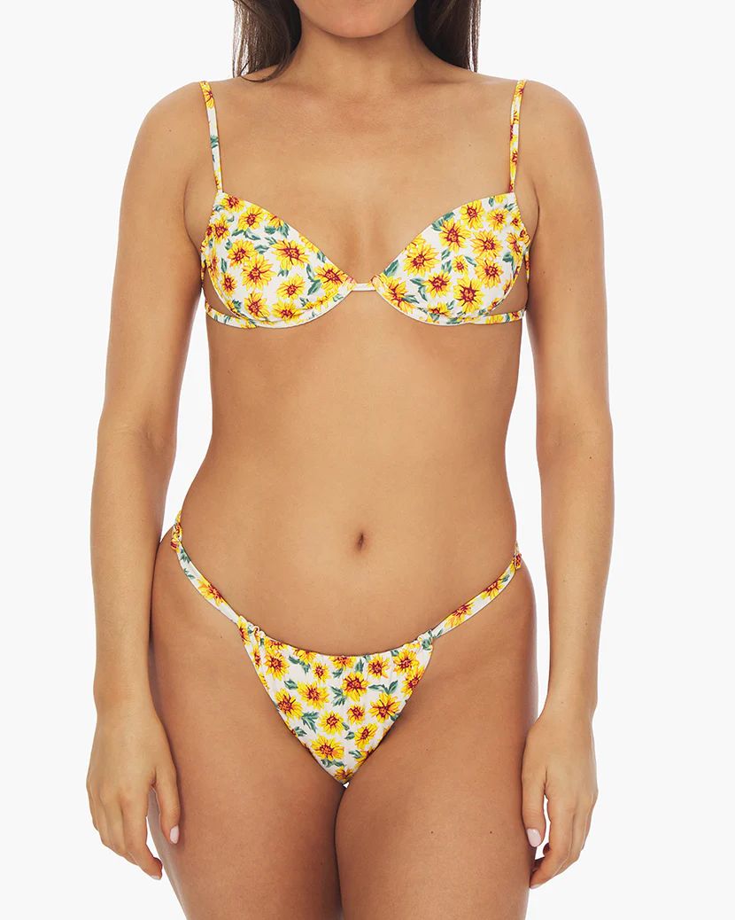Adjustable Ruched Micro Sunflowers Bikini Bottom | We Wore What
