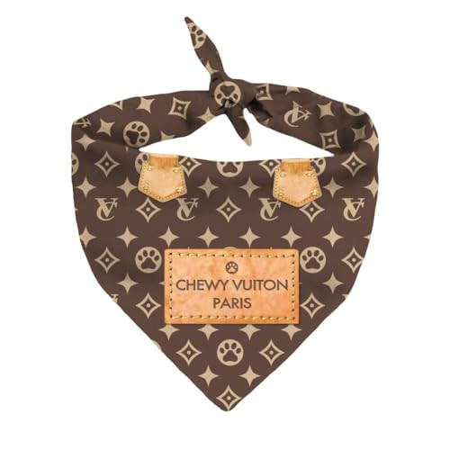 Dog Bandana Chewy Vuiton Designer Fashion Clothes Scarf Kerchief for Small Medium and Large Dogs. Funny Parody Gift for Girl or boy Dog Soft Durable Fabric, Adjustable tie-on Style Triangle | Amazon (US)